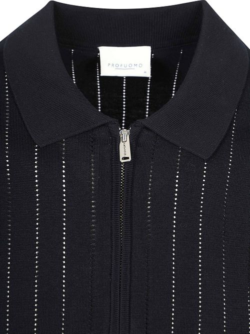 Profuomo Knitted Half Zip Polo Shirt Dropneedle Navy Product / Detail