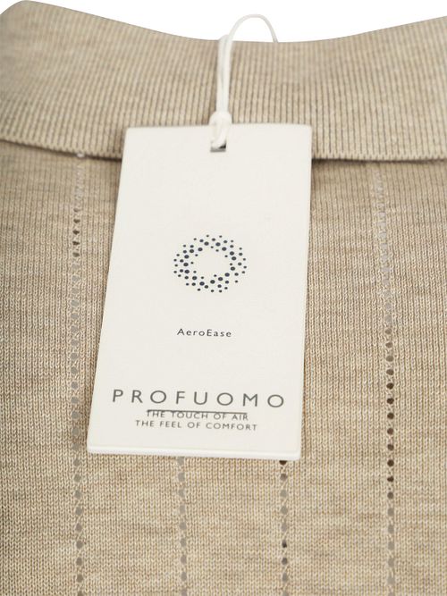 Profuomo Knitted Half Zip Poloshirt Dropneedle Beige Product / Detail