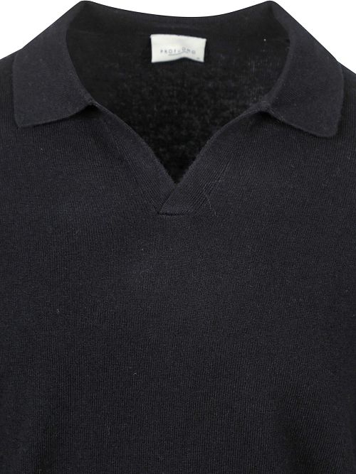 Profuomo Langærmet Poloshirt i uldblanding, marineblå Product / Detail