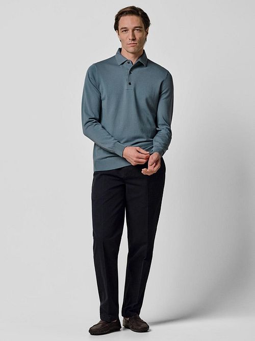 Profuomo Langærmet Poloshirt Luxury Basic Blå Model / Voorkant