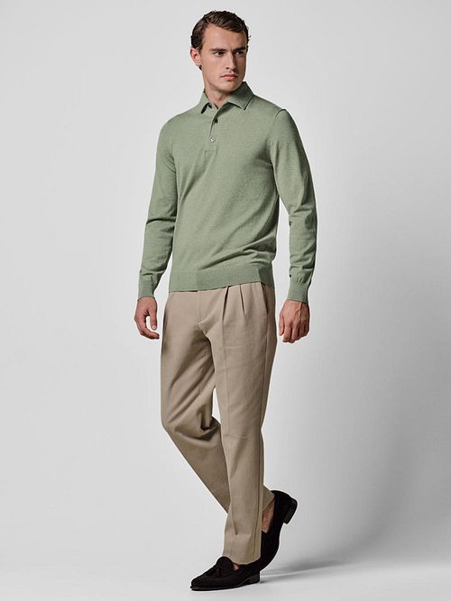 Profuomo Langærmet Poloshirt Luxury Basic Grøn Model / Voorkant