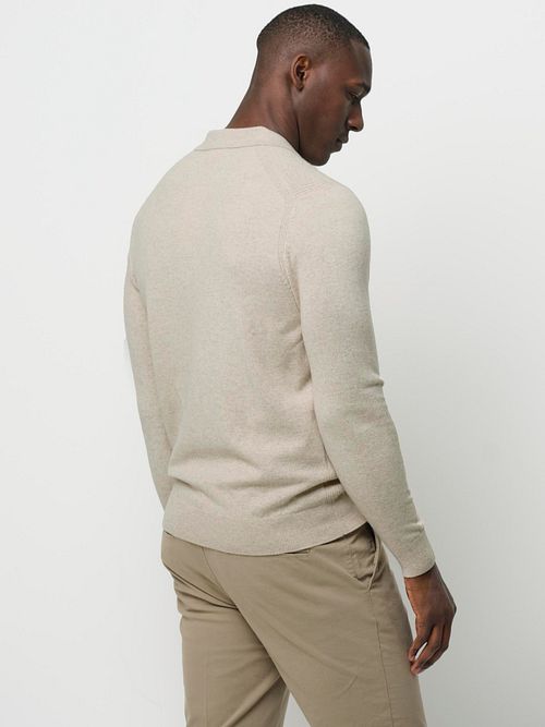 Profuomo Langærmet Poloshirt Uldblanding Sand Model / Achterkant