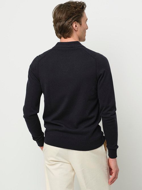 Profuomo Langermet Poloskjorte Ullblanding Marineblå Model / Achterkant
