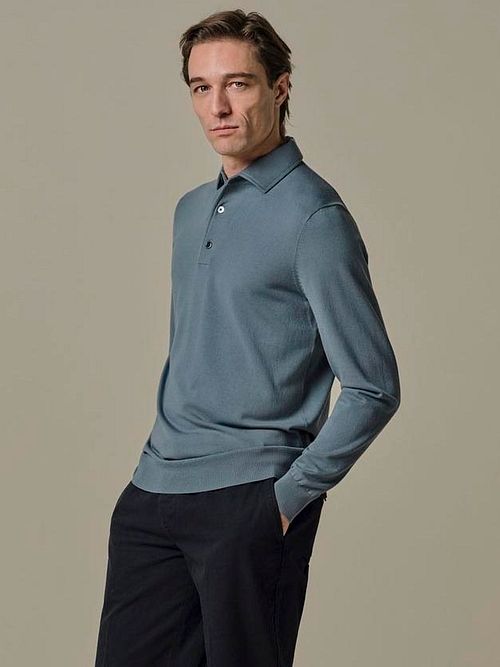 Profuomo Longsleeve Polo Shirt Luxury Basic Blue Model / Voorkant