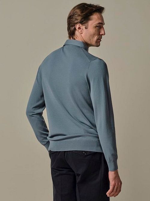 Profuomo Longsleeve Polo Shirt Luxury Basic Blue Model / Achterkant