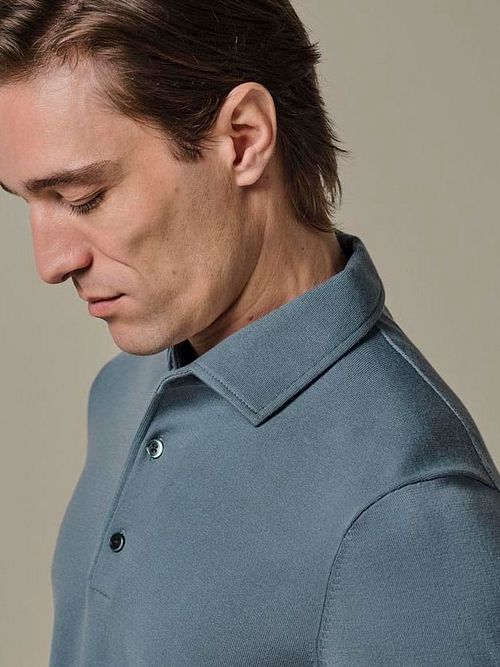 Profuomo Longsleeve Polo Shirt Luxury Basic Blue Model / Detail