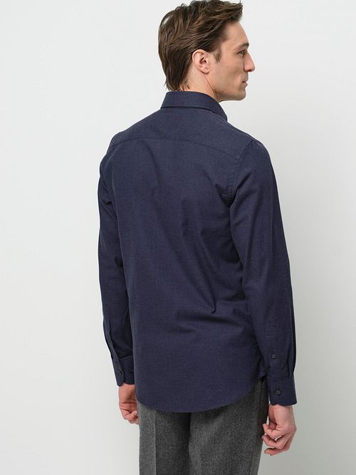 Profuomo Overhemd Peached Twill Flanel Navy Model / Achterkant