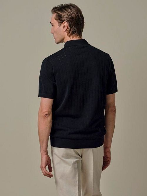 Profuomo Knitted Half Zip Poloshirt Dropneedle Navy Model / Achterkant