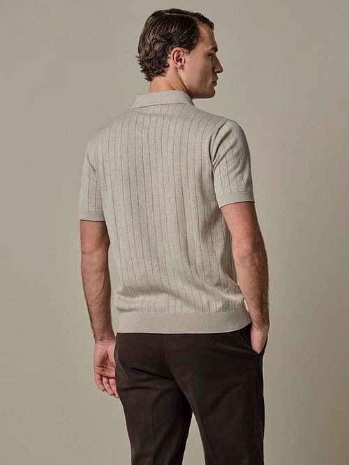 Profuomo Knitted Half Zip Poloshirt Dropneedle Beige Model / Achterkant