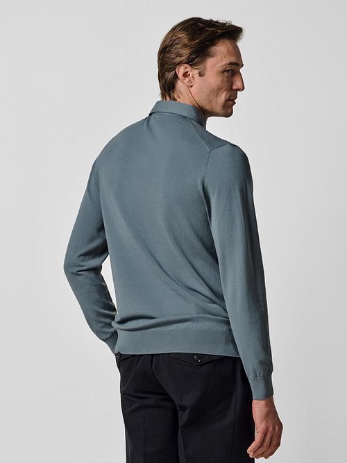 Profuomo Longsleeve Poloshirt Luxury Basic Blau Model / Achterkant
