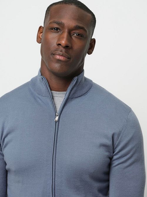 Profuomo Pullover Half Zip Laine Merino Bleu Model / Detail