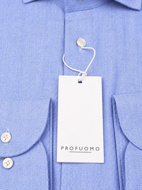 Profuomo Shirt Brushed Herringbone Light blue