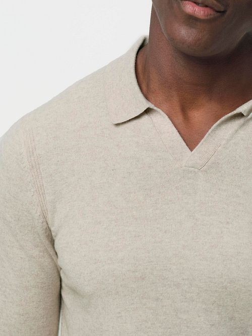Profuomo Longsleeve Polo Shirt Wool Blend Sand Model / Detail