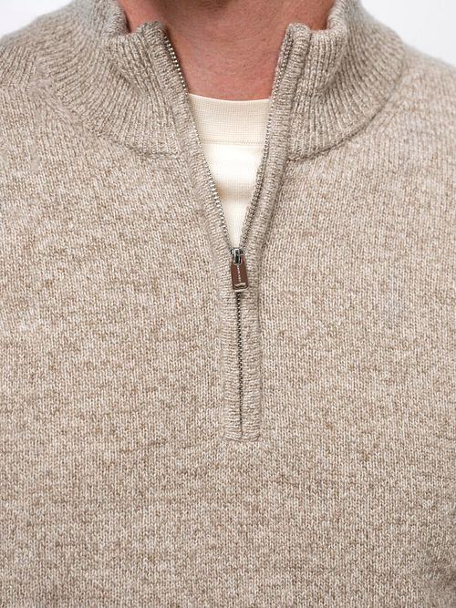Profuomo Half Zip Pullover Wool Blend Sand Model / Detail