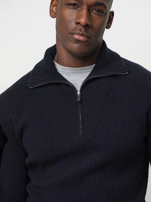 Profuomo Halv Lynlås Pullover i uld, Navy Model / Detail