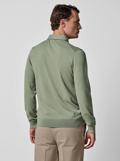 Profuomo Longsleeve Poloshirt Luxury Basic Groen Model / Achterkant