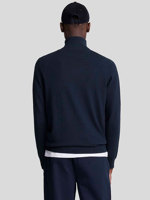 Pullover half zip de lana merina Lyle & Scott en azul marino Model / Achterkant