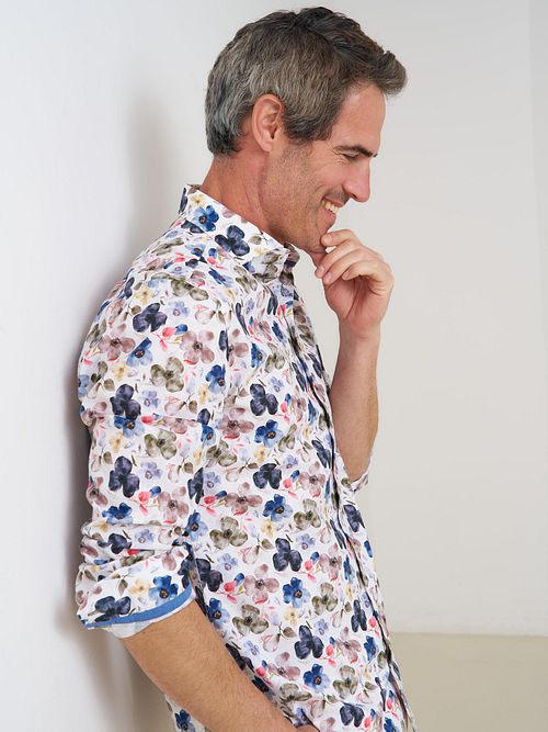 R2 Camisa Elegante Mezcla De Lino Estampado Floral Multicolor Model / Voorkant