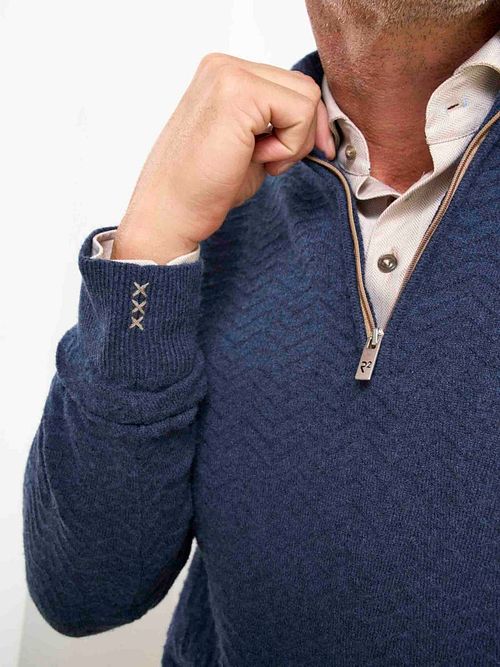 R2 Genser Halfzip Vevstruktur Marineblå Model / Detail