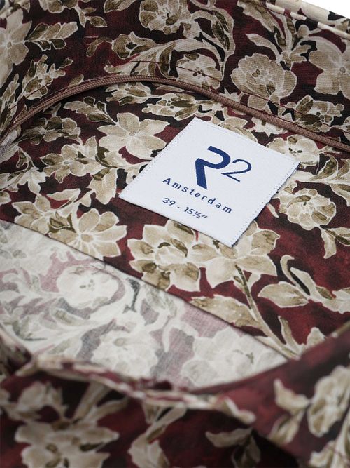 R2 Poplin Shirt Print Burgundy