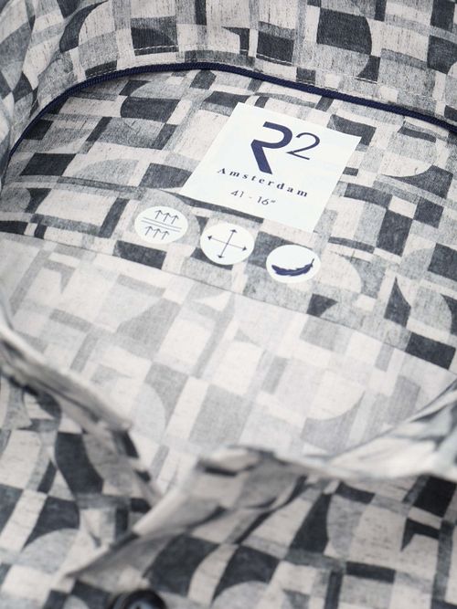 R2 Poplinskjorte Print Grey