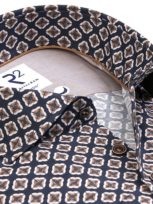 R2 Shirt Camel Flower Print Navy Product / Detail