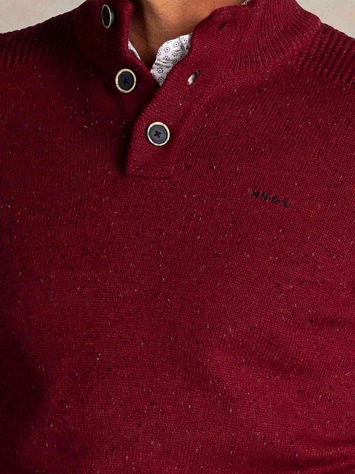 NZA Pullover Mocker Conor Melange Cherry Red Model / Detail