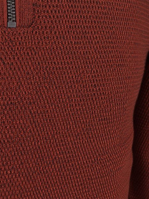 CASAMODA Half-zip Striktrøje Structure Meleret murstensrød