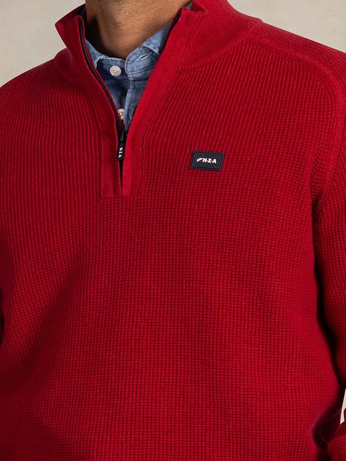NZA Half Zip Slub Knit Melange Rød Model / Detail