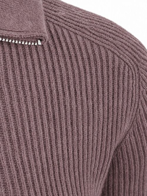 Profuomo Half Zip Pullover Wool Light Aubergine