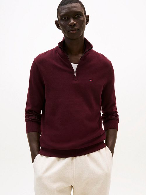 Tommy Hilfiger Pull Demi-Zip Essential Bordeaux Model / Voorkant