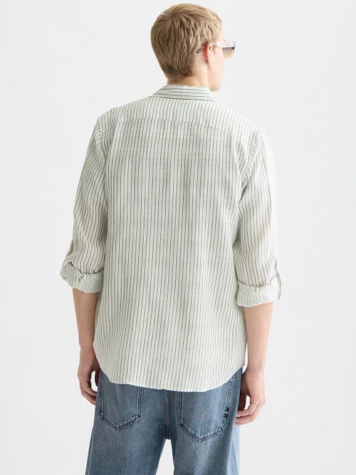 Koszula lniana Scotch and Soda w paski w kolorze białym Model / Achterkant