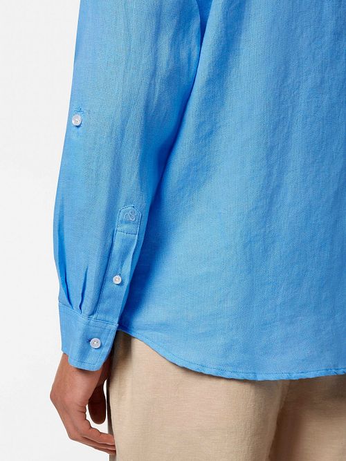 Scotch and Soda Linnen Overhemd Blue Model / Detail