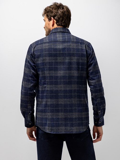 State of Art Camicia yarn dyed a quadri grigio su blu navy Model / Achterkant