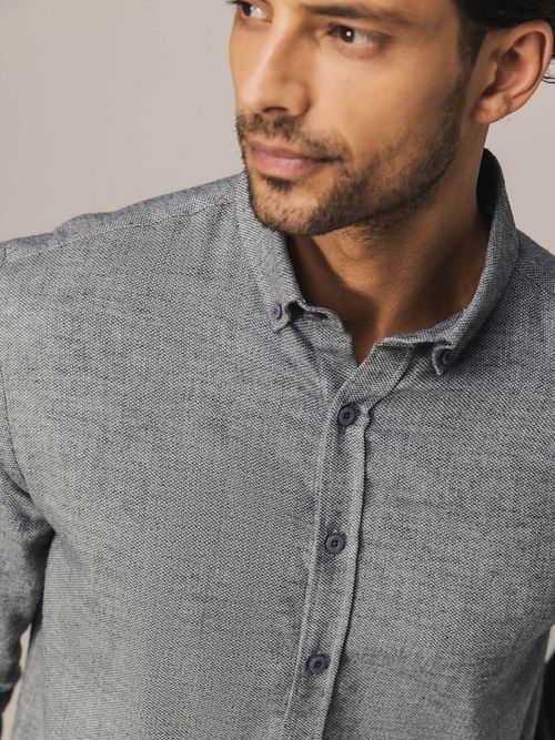 State Of Art Knitted Oxford Shirt Grey Model / Detail