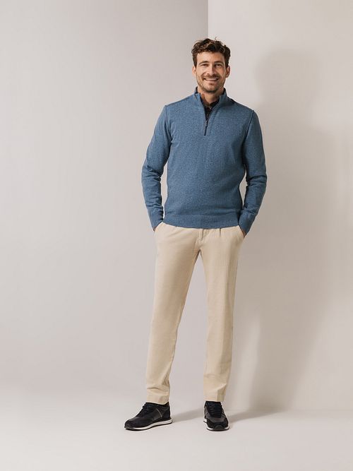 State Of Art maglia Half Zip in misto lana melange blu Model / Voorkant