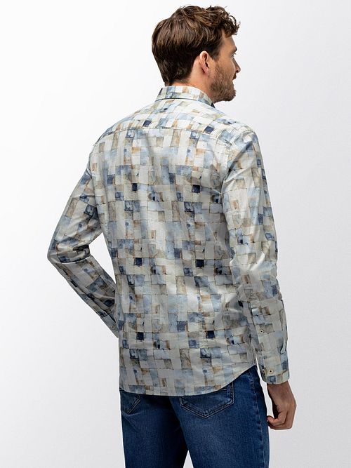 State Of Art Overhemd Print Blauw Model / Achterkant