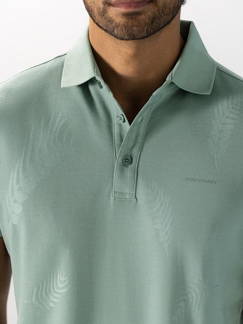State of Art Polo Piqué Bladmönster Jade Model / Detail