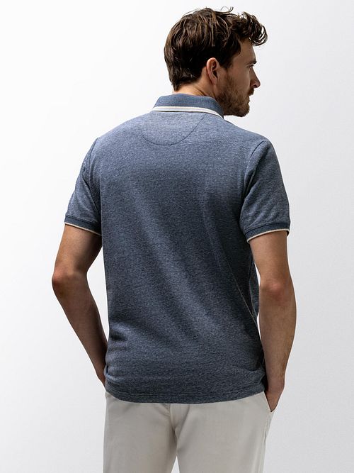 State of Art Polo Shirt Tipping Cotton Linen Navy Model / Achterkant