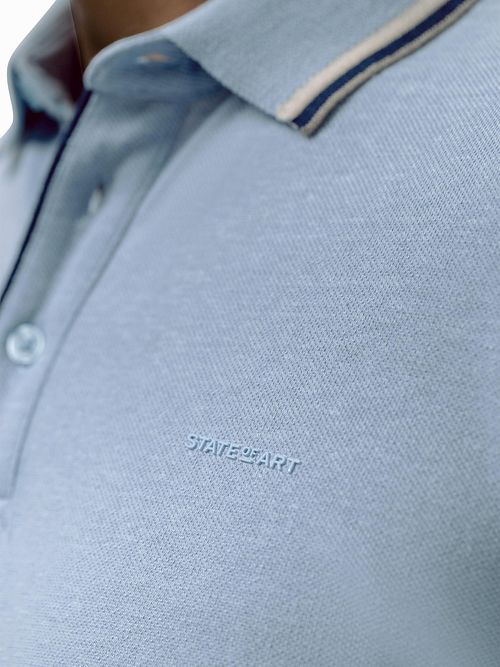 State of Art Polo Shirt Tipping Cotton Linen Light Blue Model / Detail