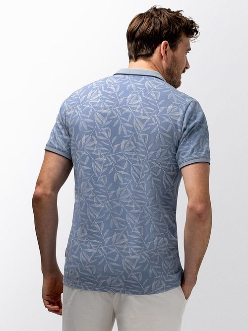 State of Art Polo Shirt with Leaf Print Light Blue Model / Achterkant