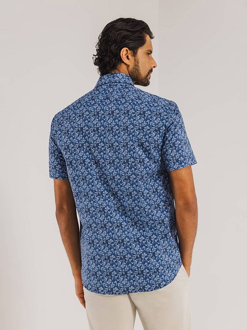 State Of Art Short Sleeve Overhemd Leafs Navy Model / Achterkant