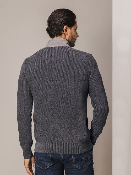 State Of Art Strickjacke Structure Contrast Anthrazit Model / Achterkant