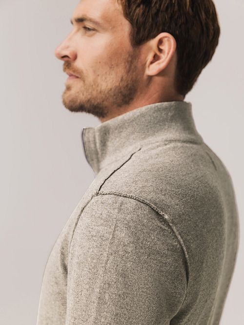 Sweter State of Art Half Zip Wool Blend Melange taupe Model / Detail