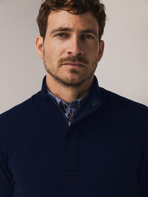 State Of Art Half Zip Trøje Wool Blend Marineblå Model / Detail