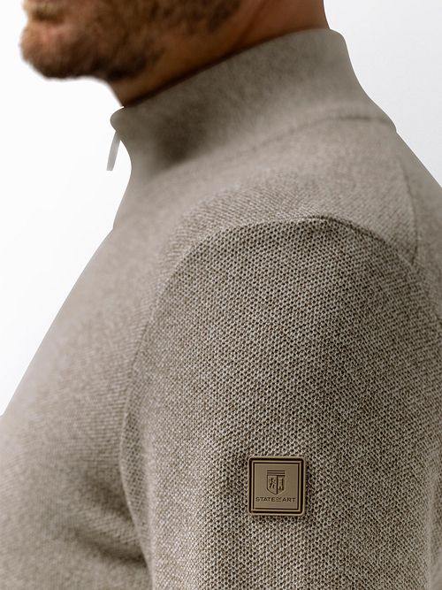 State Of Art Halvzip Tröja Beige Melerad Model / Detail