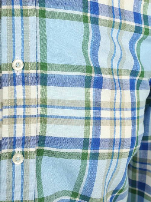 Koszula Steppin' Out z lnu i bawełny w niebiesko-zieloną kratę Product / Detail