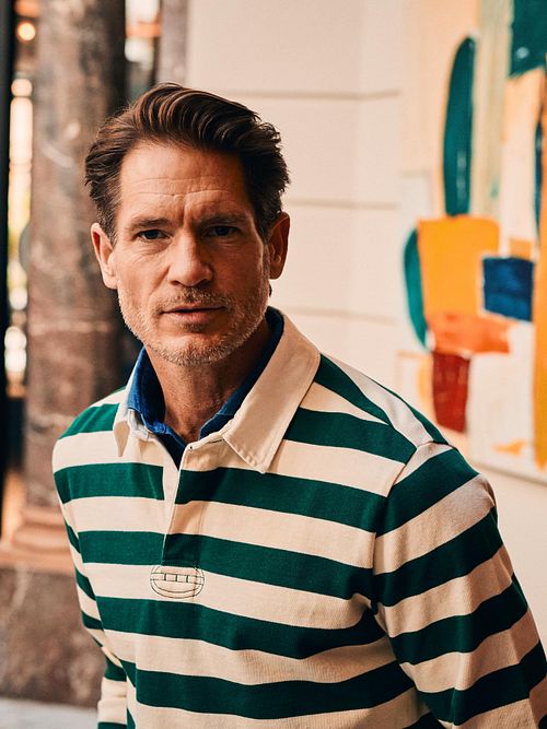 Steppin' Out polo rugby a righe verde ed ecru Model / Sfeerbeeld