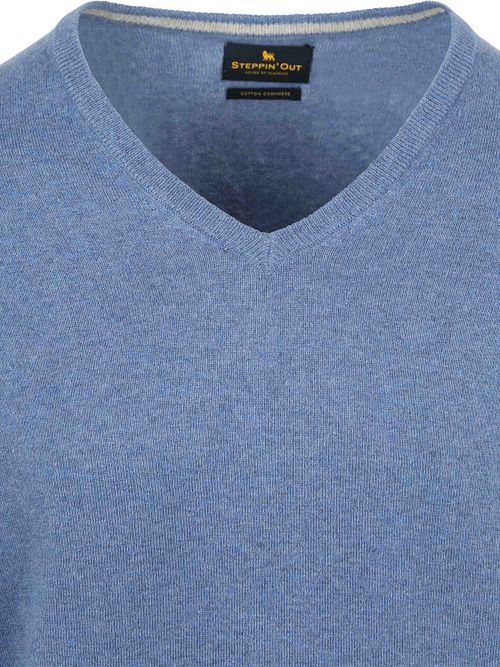 Steppin' Out Trøje i bomuld og cashmere med V-hals i indigoblå Product / Detail