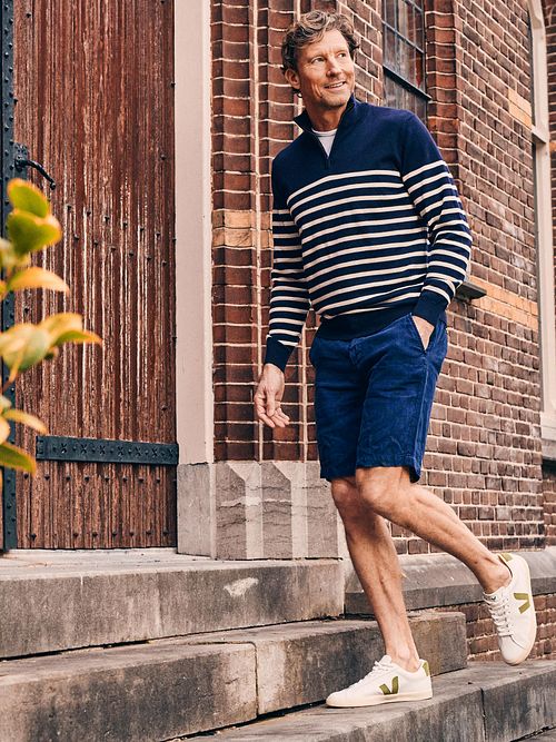 Steppin' Out Half-Zip Trui Breton Stripe Navy Model / Sfeerbeeld